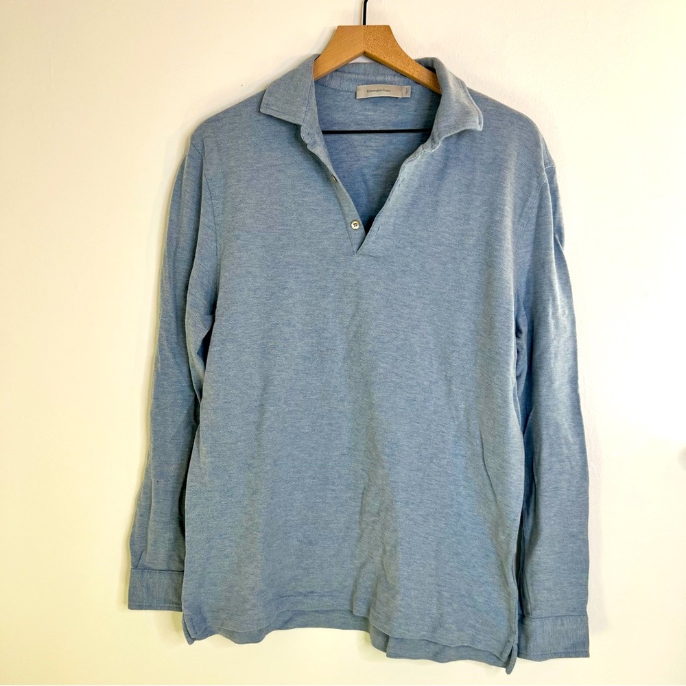 Mens Long Sleeve Polo in Light Blue by Ermenegildo Zegna